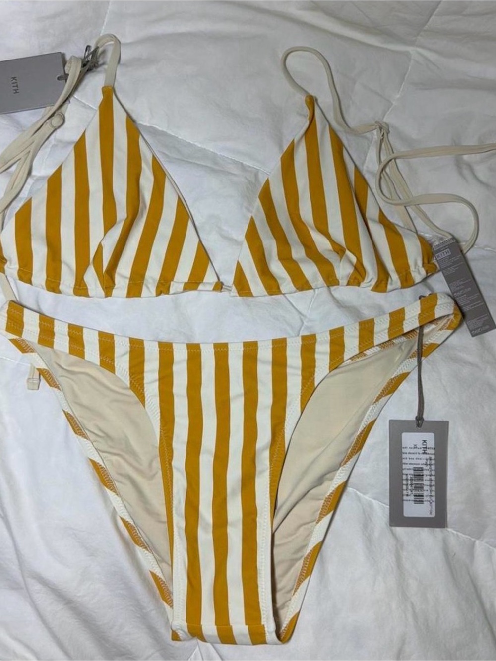 Kith Mustard and Cream Striped Triangle Bikini